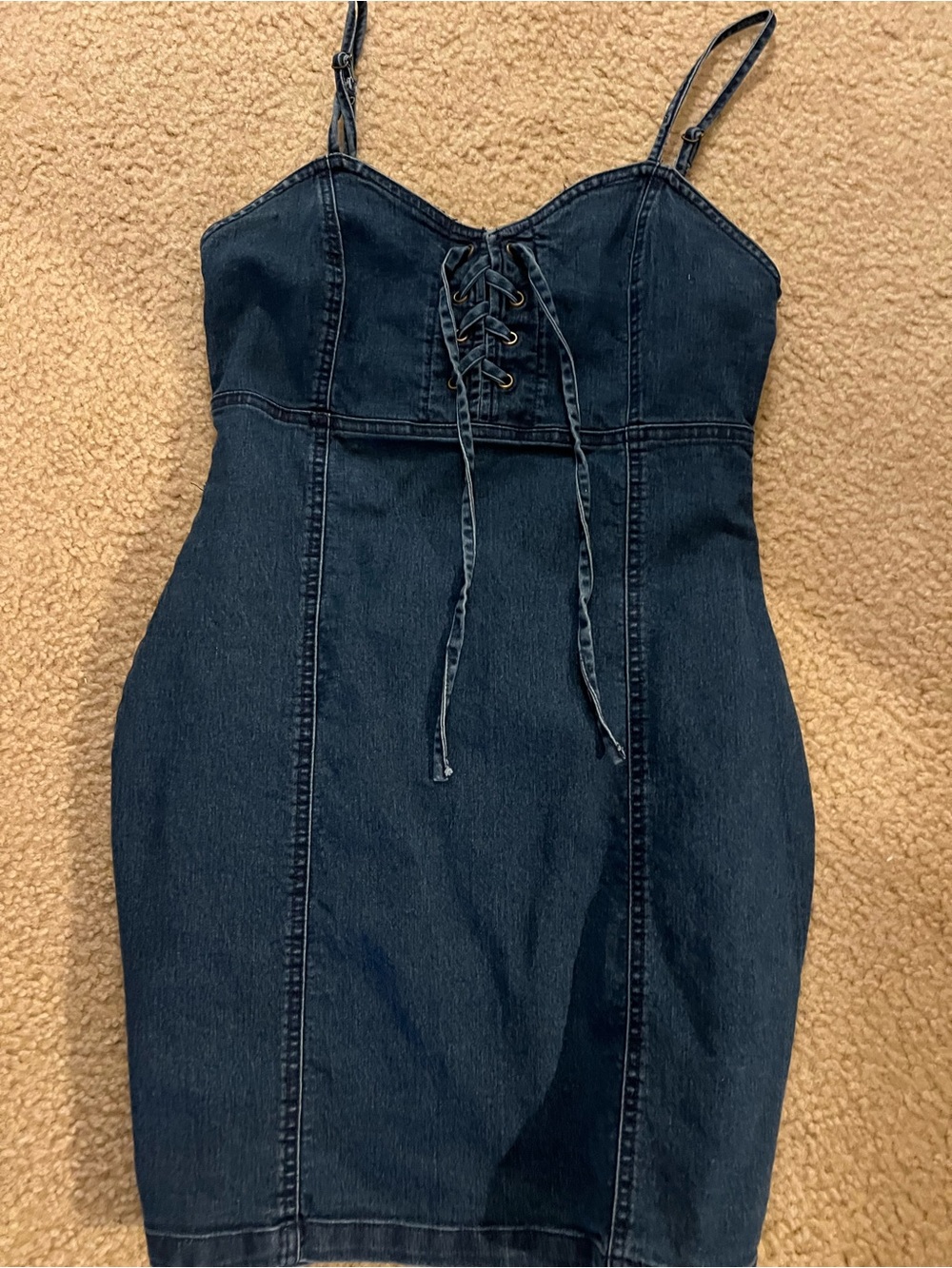 Derek Heart Dark Denim Lace-Up Bodycon Dress